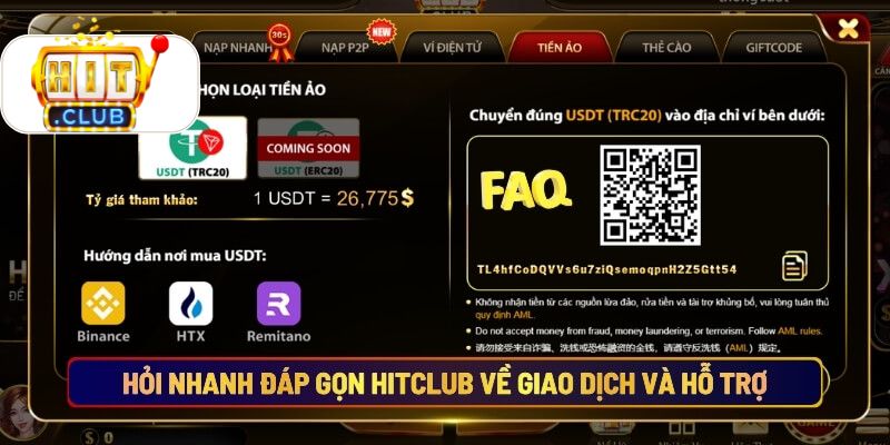 Hỏi nhanh đáp gọn Hitclub về giao dịch và hỗ trợ