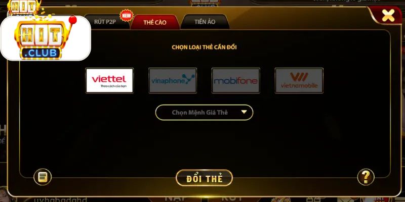 Rút tiền Hitclub qua thẻ cào điện thoại